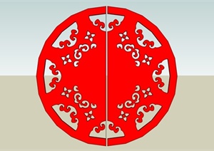 圆形中式构建设计SU(草图大师)模型