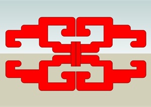 中式风格红色构件SU(草图大师)模型