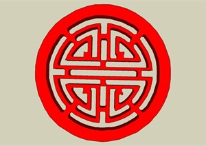 中式圆形花窗SU(草图大师)模型
