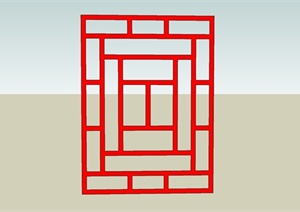 红色中式窗户SU(草图大师)模型