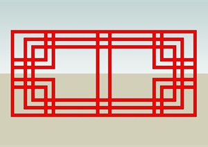 中式风格红色矩形窗户SU(草图大师)模型