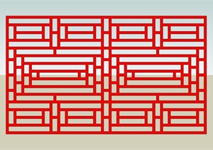 中式红色栅格漏窗SU(草图大师)模型