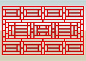 中式红色矩形窗户SU(草图大师)模型