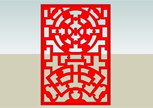 中式红色漏窗设计SU(草图大师)模型