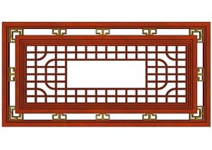 中式红色窗设计SU(草图大师)模型