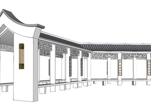 新中式风格转折长廊设计SU(草图大师)模型