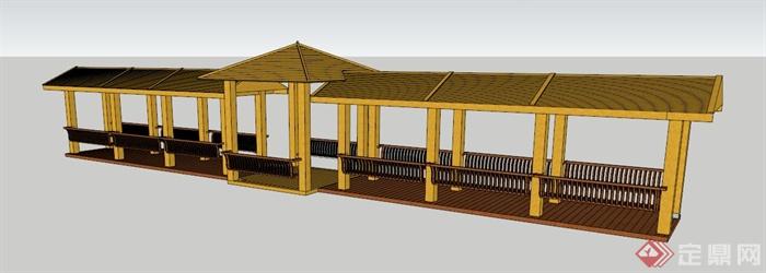 现代中式木制景观廊设计su模型(3)