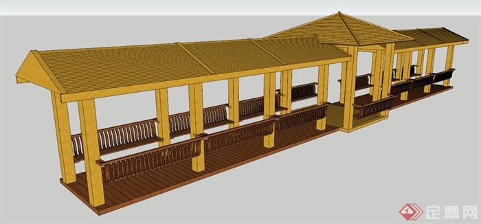 现代中式木制景观廊设计su模型(2)