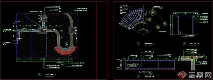 园林弧形花架设计CAD施工图(1)
