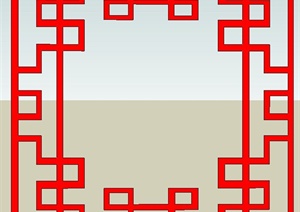 中式元素红色窗子构建设计SU(草图大师)模型