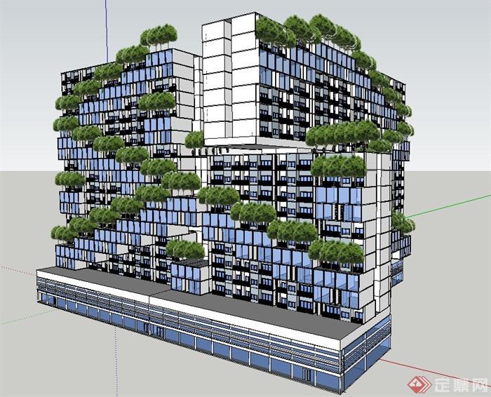 现代某高层绿色办公建筑设计SU模型(2)