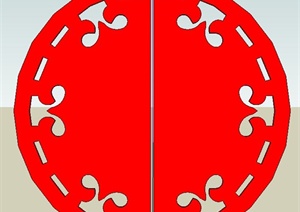 中式圆形红色元素构建设计SU(草图大师)模型