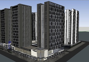 现代某高层住区商住房规划设计SU(草图大师)模型