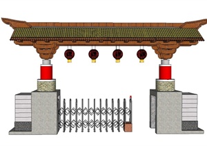 古典中式风格入口大门门廊设计SU(草图大师)模型