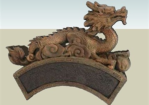 中式元素龙图案雕塑设计SU(草图大师)模型