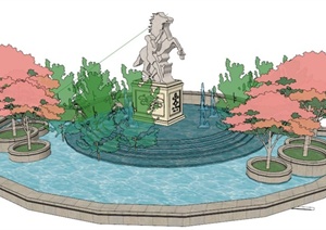 园林景观雕塑景观水池SU(草图大师)模型
