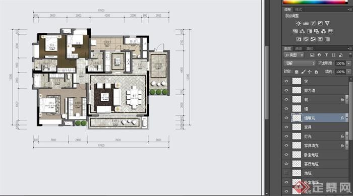 某四室两厅别墅住宅空间设计PSD图(2)