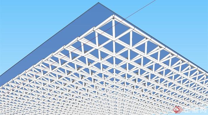 现代玻璃顶棚桁架设计su模型(4)