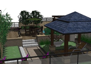 某多层住宅建筑屋顶花园景观规划设计SU(草图大师)模型