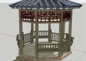 园林景观节点古典中式圆形亭子设计SU(草图大师)模型