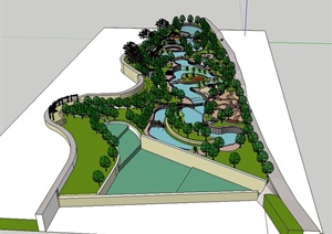 某现代中式中心湖公园景观设计SU(草图大师)模型