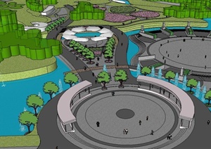 某现代公园景观规划设计SU(草图大师)模型（含广场）