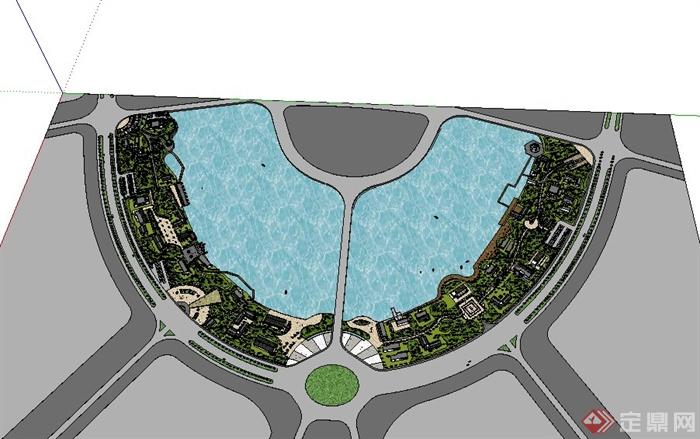 某现代滨湖公园景观设计su模型(3)