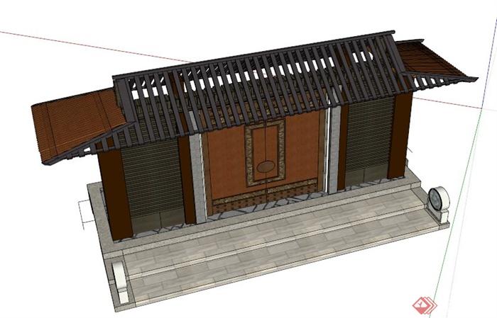 中式风格古建筑大门设计su模型(2)