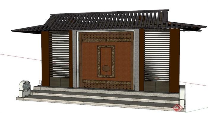 中式风格古建筑大门设计su模型(1)