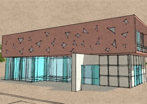 某现代玻璃墙住宅建筑设计SU(草图大师)模型
