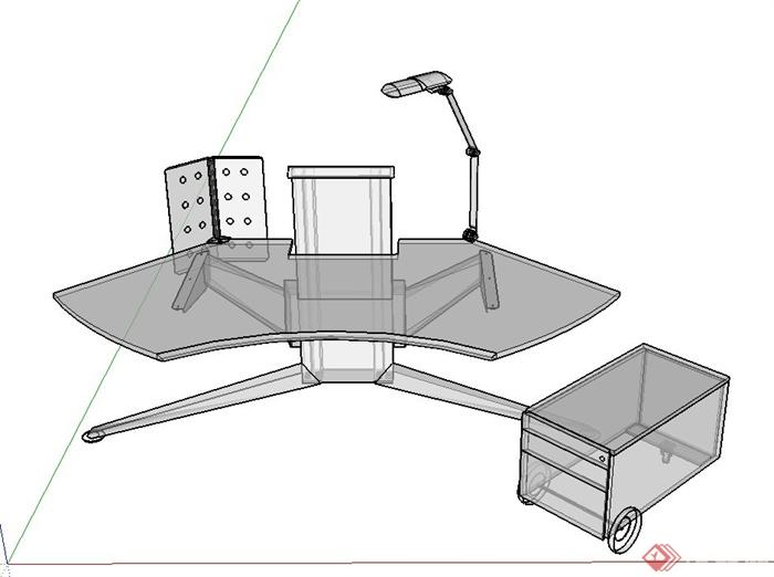 现代室内玻璃办公桌椅设计SU模型(1)