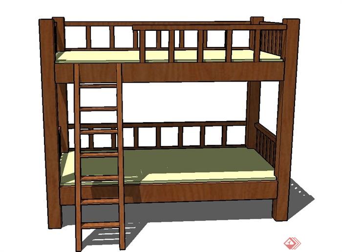 室内木质高低床设计SU模型(1)