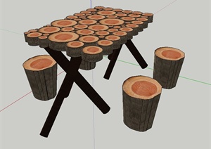 木桩四人桌椅设计SU(草图大师)模型