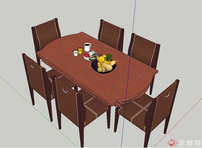 简欧风格室内六人餐桌椅设计SU模型(2)
