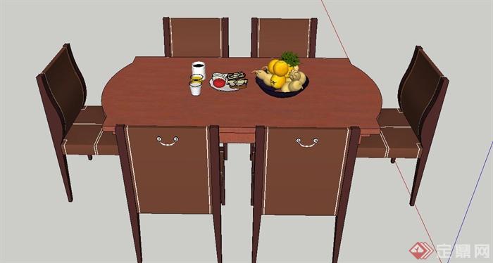 简欧风格室内六人餐桌椅设计SU模型(1)
