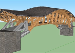 园林景观节点木质廊桥设计SU(草图大师)模型