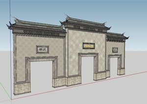 现代中式大门节点设计SU(草图大师)模型