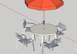 现代风格伞桌椅组合SU(草图大师)模型