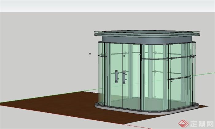现代玻璃电话亭设计su模型(1)