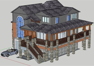 某现代住宅别墅建筑SU(草图大师)模型