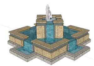 某现代简约喷泉水池SU(草图大师)模型
