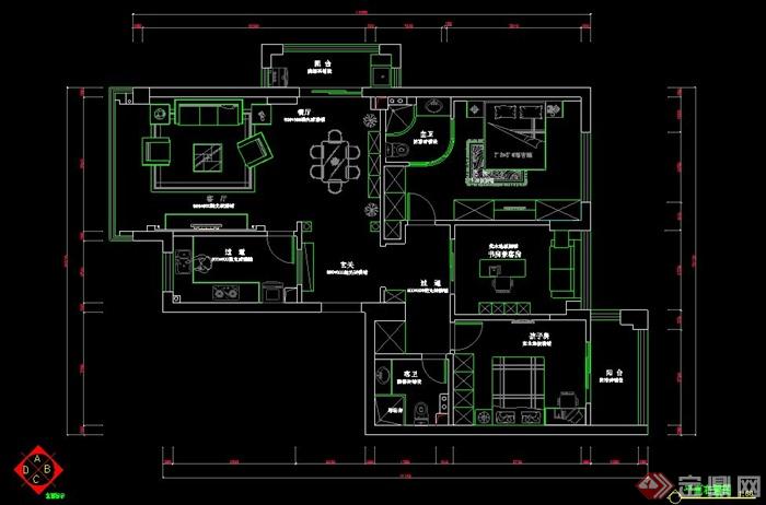 某三室两卫室内设计方案图(1)
