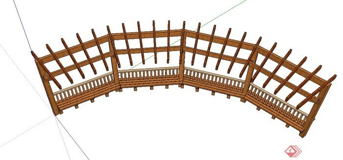 古典中式廊架设计su模型（含廊架座椅）(2)
