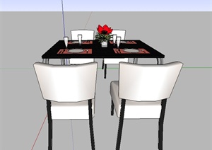 现代某四人餐桌椅设计SU(草图大师)模型