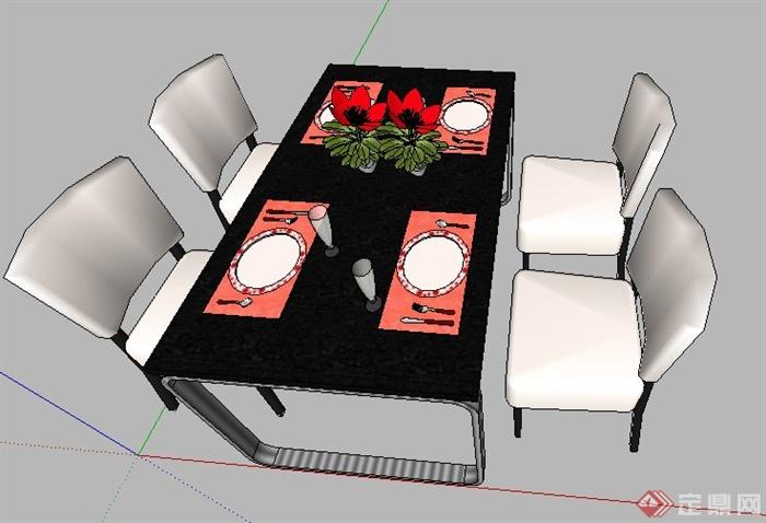 现代某四人餐桌椅设计SU模型(3)