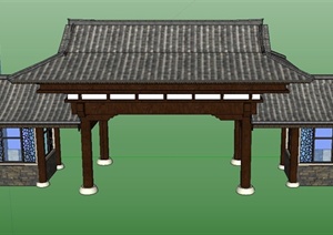 古典中式门楼设计SU(草图大师)模型