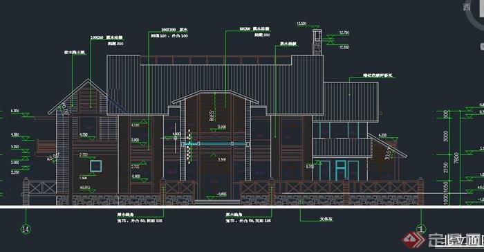 两层坡屋顶别墅建筑设计CAD施工图(1)