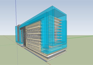 某现代玻璃墙办公建筑设计SU(草图大师)模型