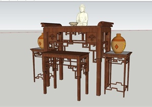 中式桌椅组件SU(草图大师)模型