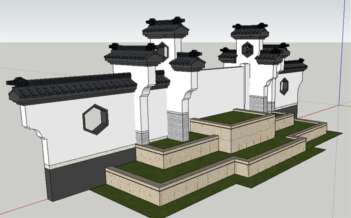 中式园林建筑组件——景墙照壁su精致设计模型(5)